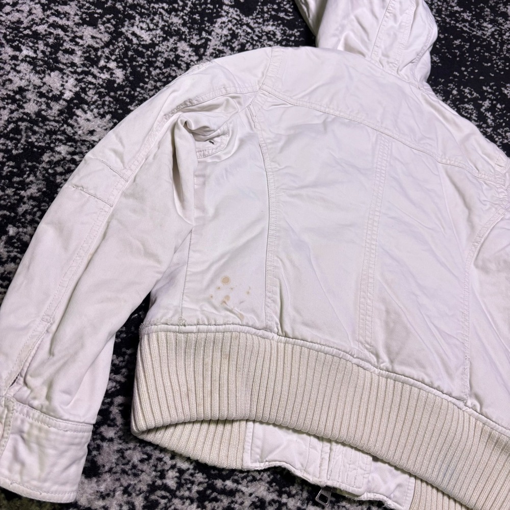 Abercrombie & Fitch Womens White Y2K Sherpa Lined Hooded Bomber Jacket Large - Picture 2 of 8